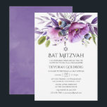 Violet Poppy Floral Bat Mitzvah Einladung<br><div class="desc">Violett,  Lavendel und violette Blumen in einer handbemalten Wasserfarben Kranz Fledermaus mitzvah Einladung entwickelt,  um schnell und einfach auf Ihre Event-Besonderheiten angepasst werden.</div>
