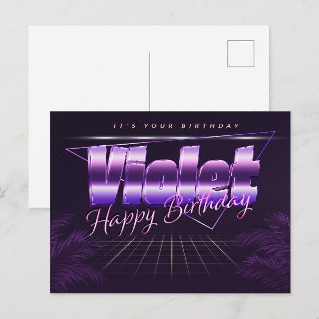 Violet prénom carte postale violet anniversaire (Devant / Derrière)