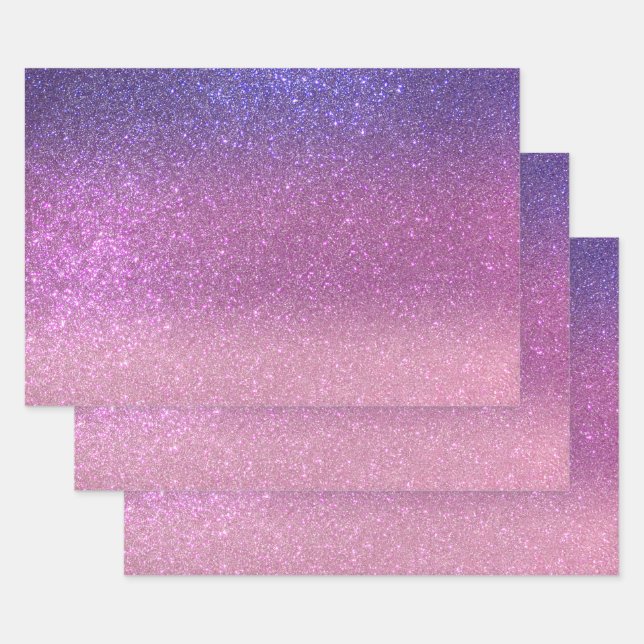 Violet Princess Blush Pink Triple Glitzer Ombre Geschenkpapier Set (Set)
