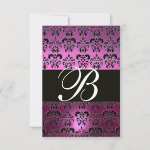 VIOLET PURPLE BLACK DAMASK MONOGRAM RSVP blanc