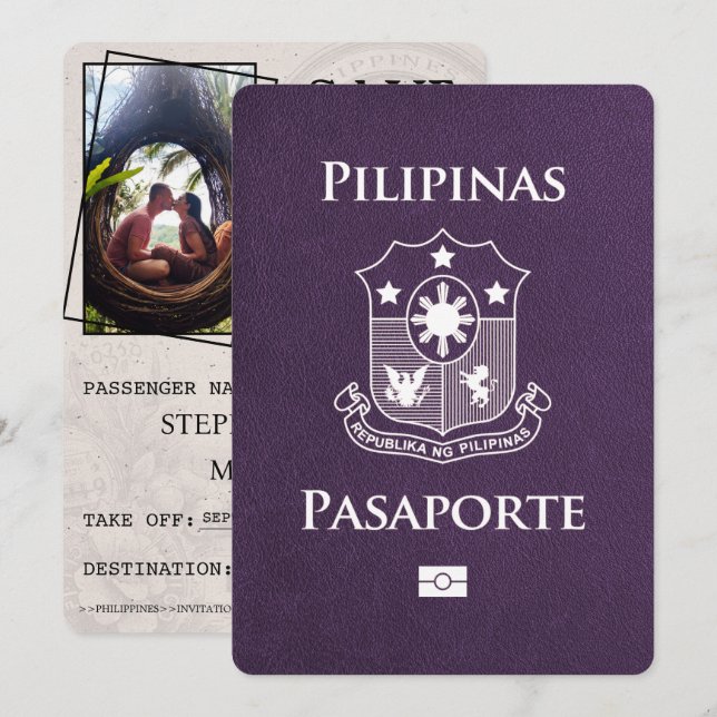 Violet Purple Philippinen Reisepass Save The Date (Vorne/Hinten)