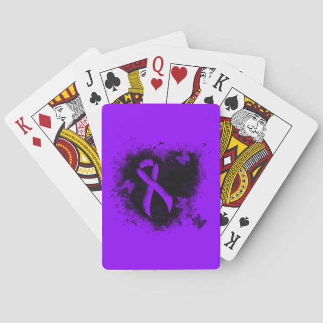 Violet Ribbon Grunge Herz, Hodgkin-Lymphom Spielkarten (Rückseite)