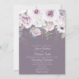 Violet Rose Gold BLÄTTER Blumenkarte Einladung