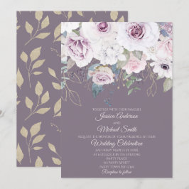 Violet Rose Gold BLÄTTER Blumenkarte Einladung