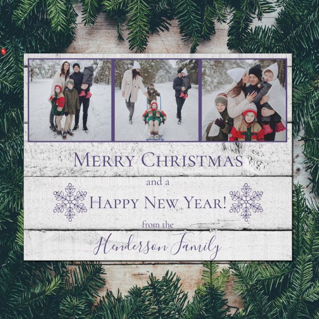 Violet Russe Snowflakes Flat Holiday Carte photo (Purple Rustic Snowflakes Holiday Photo Card)