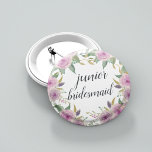 Violet & Sage Junior Bridesmaid Button<br><div class="desc">Identifizieren Sie die Hauptakteure in Ihrem Brautparty mit unseren eleganten,  süß-schicken Blumenknöpfen. Button zeigt rosa und violett lila Aquarellfarben-Blume und grüne Blätter,  wobei die "Junior Bridesmaid" in der Kalligraphie-Schrift eingetragen ist.</div>