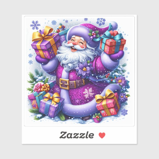 Violet Santa feiernend Weihnachten Aufkleber (Blatt)