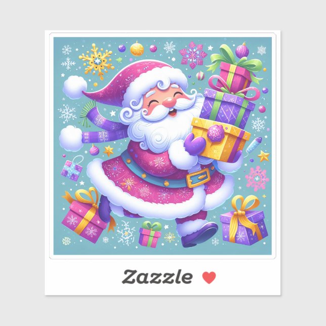 Violet Santa Joyful bringt Geschenke Aufkleber (Blatt)