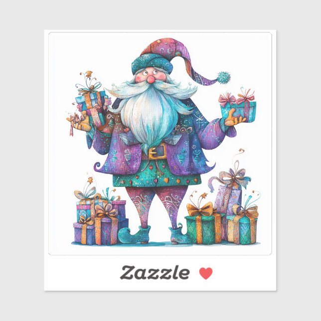 Violet Santa mit farbenfrohen Geschenken Aufkleber (Blatt)