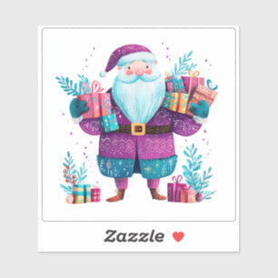 Violet Santa mit farbenfrohen Geschenken Aufkleber