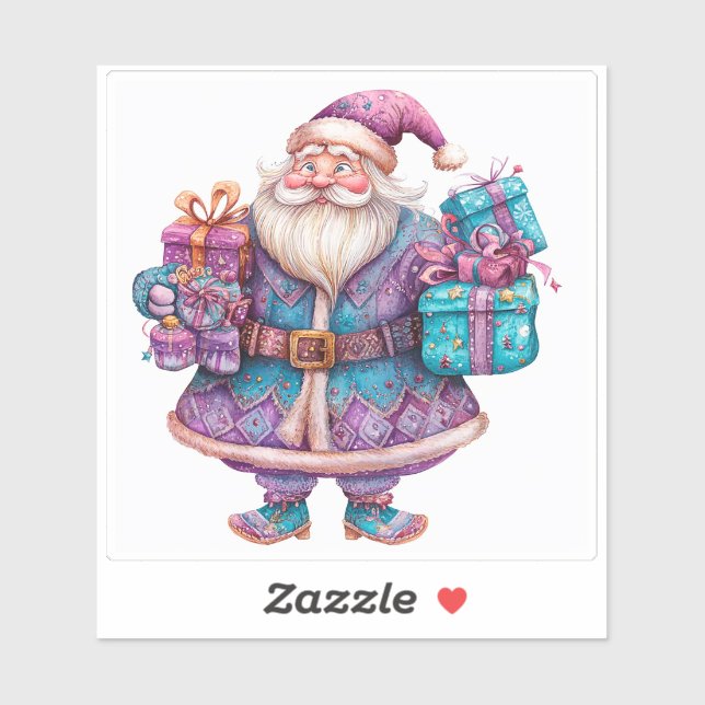 Violet Santa mit farbenfrohen Weihnachtsgeschenken Aufkleber (Blatt)