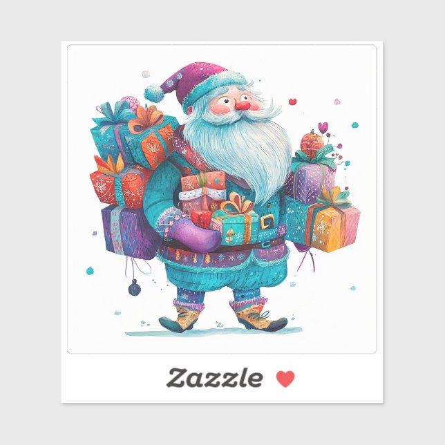Violet Santa mit farbenfrohen Weihnachtsgeschenken Aufkleber (Blatt)