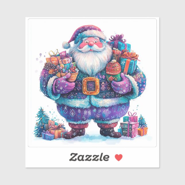 Violet Santa mit Weihnachtsgeschenken Aufkleber (Blatt)