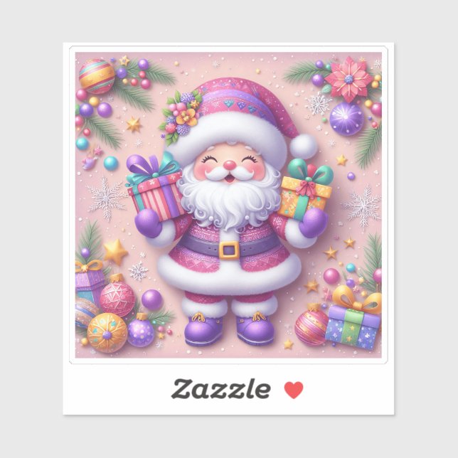 Violet Santa verbreitet Freude mit Geschenken Aufkleber (Blatt)