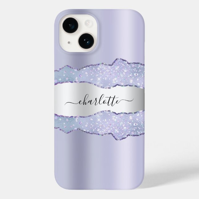 Violet silber agate Marmornamenskript Case-Mate iPhone 14 Hülle (Rückseite)