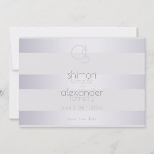 Violet Silber Schimmer Streifen Monogramm2 Save The Date