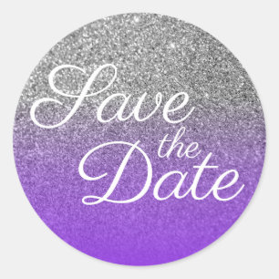 Violet Silver Ombre Glitzer Save the Date Runder Aufkleber