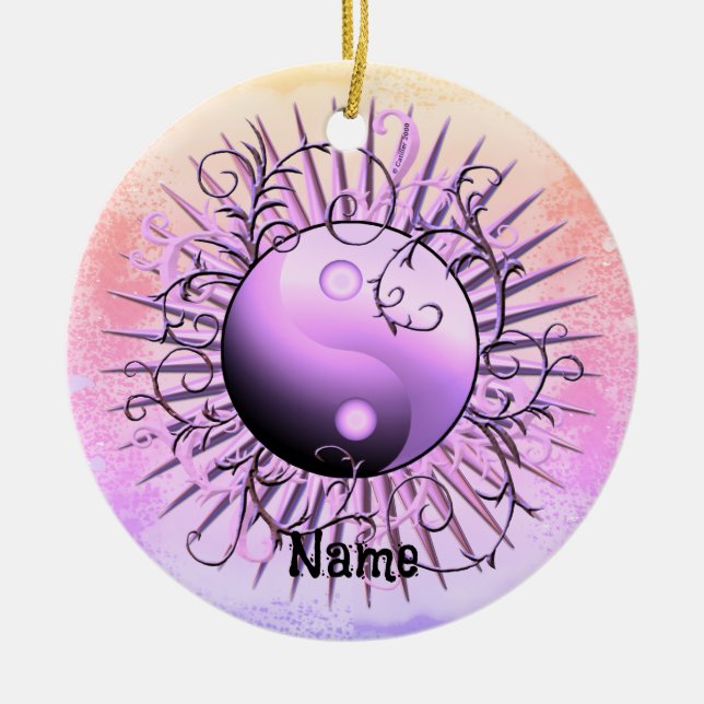 Violet Swirl Yin Yang  Keramik Ornament (Vorne)