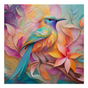 Violet Throated Songbird Fantasy Bird Poster