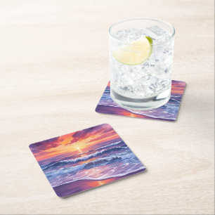 Violet Tide Lila Sonnenuntergangswellen bemalt Rechteckiger Pappuntersetzer