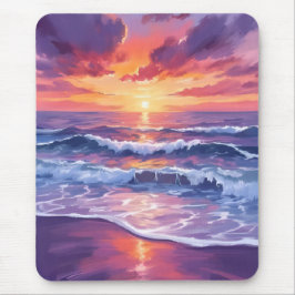 Violet Tide | Purple Sunset Ocean Waves Mousepad