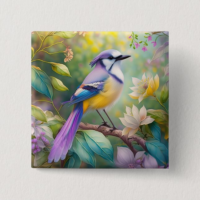 Violet Tufted Jay Fantasy Bird Button (Vorderseite)