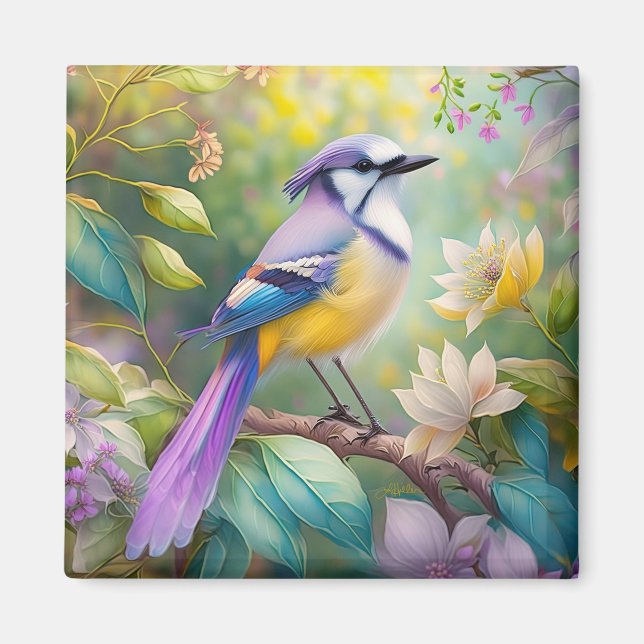 Violet Tufted Jay Fantasy Bird Magnet (Vorne)