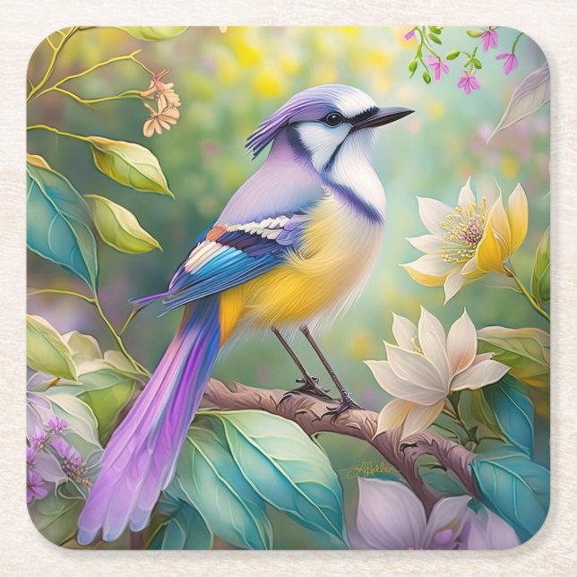 Violet Tufted Jay Fantasy Bird Rechteckiger Pappuntersetzer (Vorderseite)