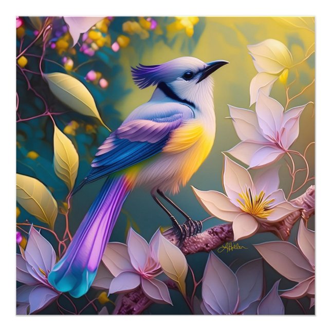 Violet Tufted Yellow Breasted Fantasy Bird Fotodruck (Vorne)