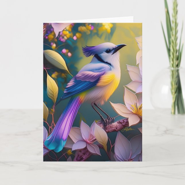 Violet Tufted Yellow Breasted Fantasy Bird Karte (Vorderseite)