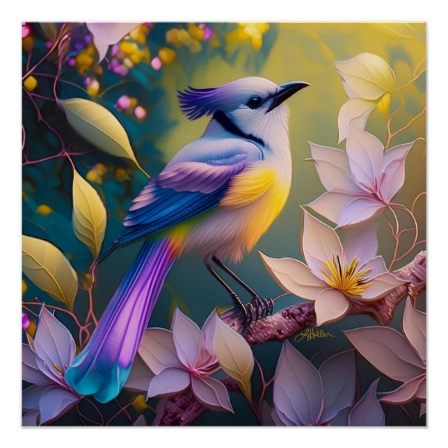 Violet Tufted Yellow Breasted Fantasy Bird Poster (Vorderseite)