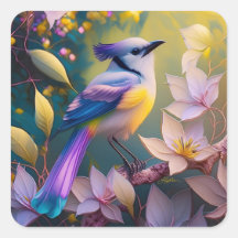 Violet Tufted Yellow Breasted Fantasy Bird