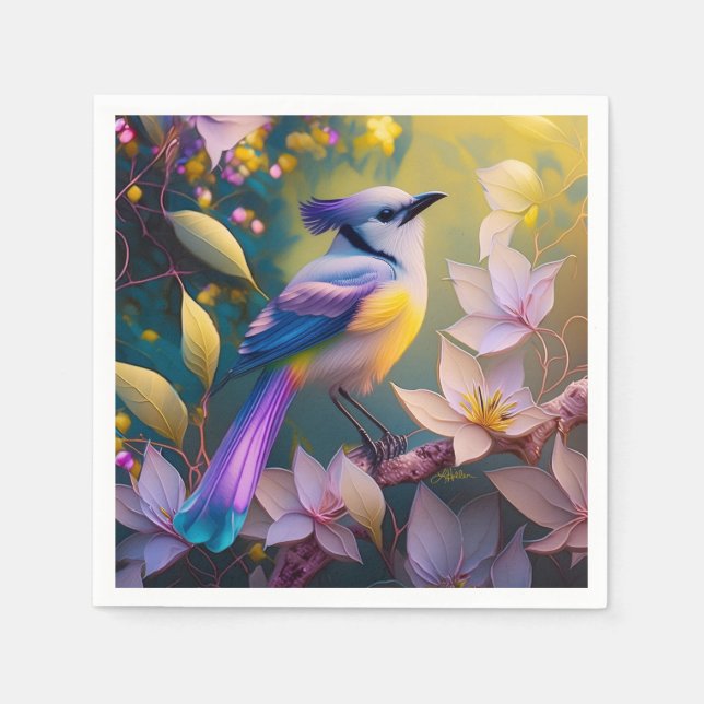 Violet Tufted Yellow Breasted Fantasy Bird Serviette (Vorderseite)