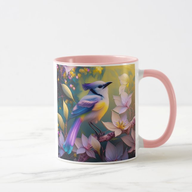 Violet Tufted Yellow Breasted Fantasy Bird Tasse (Rechts)
