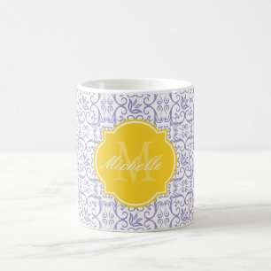 Violet Tulip Damask Monogramm Tasse