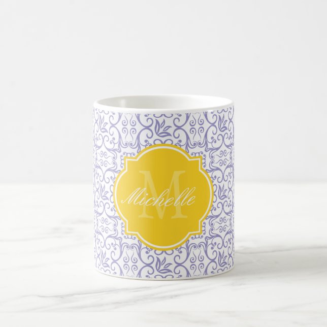 Violet Tulip Damask Monogramme Mug (Centre)
