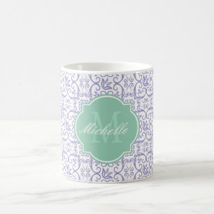 Violet Tulip Damask Monogramme Mug