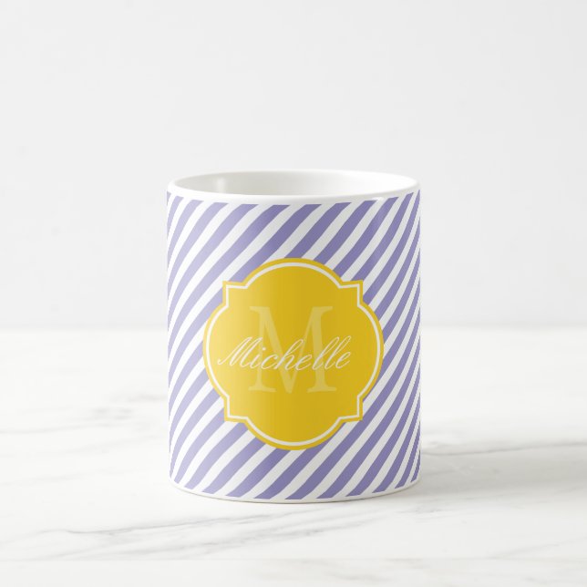 Violet Tulip Strip Monogramm Tasse (Mittel)