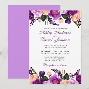 Violet ultra violet   Floral Faire-part de mariage