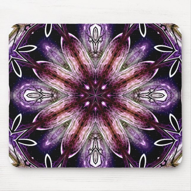 Violet und Magenta Kosmische Blume Kaleidoskop Mousepad (Vorne)