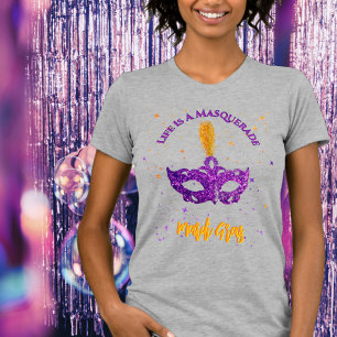 Violet und Orange Glitzern Mask Mardi Gras T-Shirt