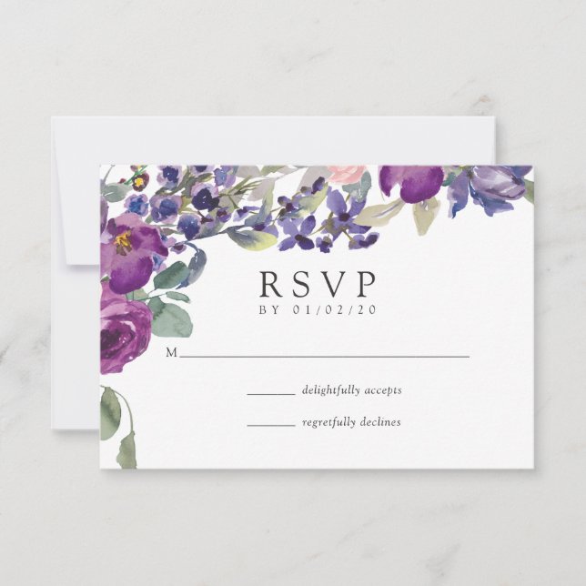 Violet und Plum floral Wedding RSVP Karte (Vorderseite)