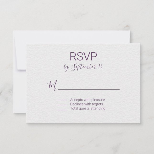 Violet und White Wedding RSVP Karte (Vorderseite)