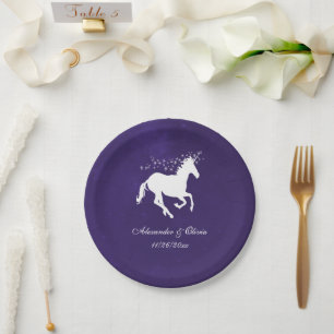 Violet Unicorn-Hochzeitszettel Pappteller