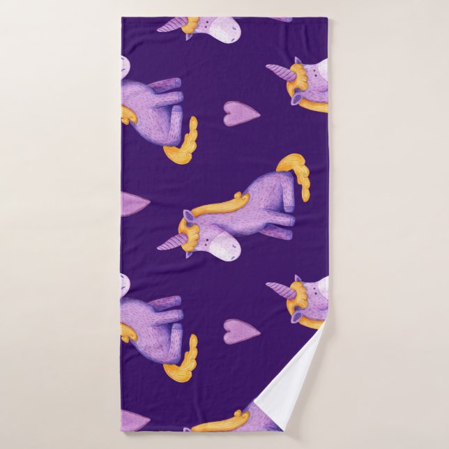 Violet Unicorns Hört Wasserfarbmuster. Badehandtuch (Badehandtuch)