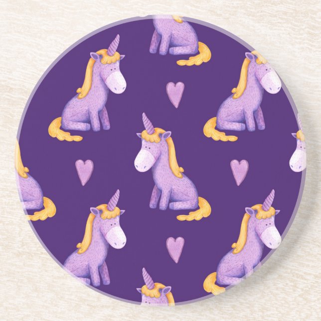 Violet Unicorns Hört Wasserfarbmuster. Getränkeuntersetzer (Vorne)