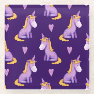 Violet Unicorns Hört Wasserfarbmuster. Glasuntersetzer