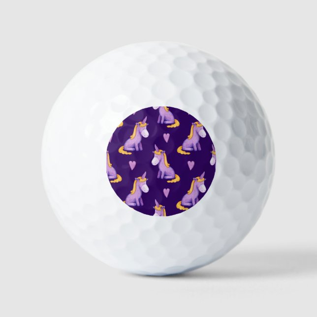 Violet Unicorns Hört Wasserfarbmuster. Golfball (Vorderseite)