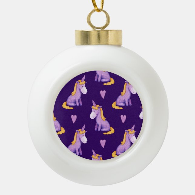 Violet Unicorns Hört Wasserfarbmuster. Keramik Kugel-Ornament (Vorderseite)