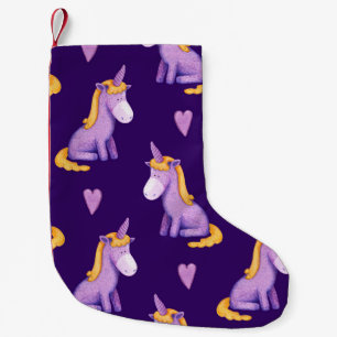 Violet Unicorns Hört Wasserfarbmuster. Kleiner Weihnachtsstrumpf